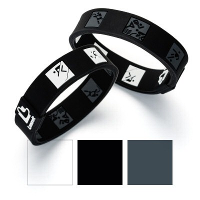 LunaSport Armband Schwarz/Weiss Schwarz/Dunkelgrau kultige original Piktogrammen Otl Aicher. Minus-Ionen-Materialmix allergenfreundliches Silikon reversibel Armband Retro-Wellness-Sport. LunaSport Armbänder hochwertige bipolar angeordnete Neodym Magnete je 1800 Gauss, 2 Bio-Süd 2 Bio-Nord gerichtet. Bipolar angeordnete Magnete nutzen Energien von beiden Polen.