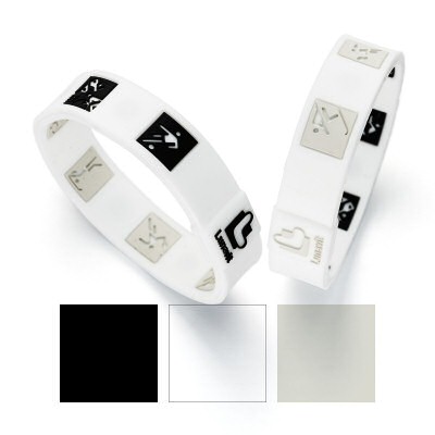 LunaSport Armband Weiss/Hellgrau Weiss/Schwarz kultige original Piktogrammen Otl Aicher. Minus-Ionen-Materialmix allergenfreundliches Silikon reversibel Armband Retro-Wellness-Sport. LunaSport Armbänder vier hochwertige bipolar angeordnete Neodym Magnete je 1800 Gauss, 2 Bio-Süd 2 Bio-Nord gerichtet. Bipolar angeordnete Magnete nutzen Energien von beiden Polen